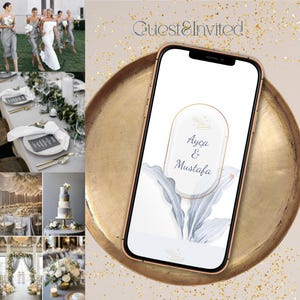 Faire-part de mariage scintillant doré + RSVP | Invitation numérique | Lien personnalisé