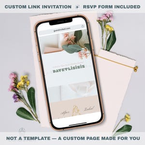 Faire-part de mariage rose rustique + RSVP | Invitation numérique | Lien personnalisé
