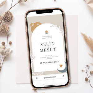 Faire-part de mariage numérique céleste + RSVP | Thème « Floraison de la lune » | Lien personnalisé | Style botanique moderne