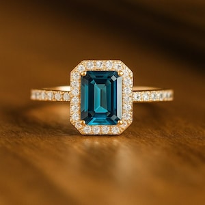 Baguette London Blue Topaz Diamond Ring: 14k Gold & Sterling Silver