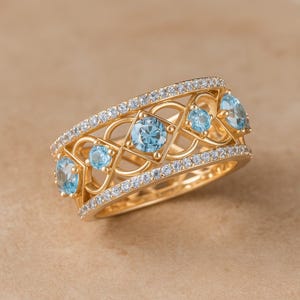 Aquamarine & Diamond Ring: 14k Gold or Sterling Silver Statement Jewelry