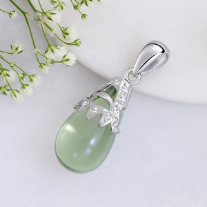 Natural Green Amethyst Pendant 925 Sterling Silver | Prasiolite Teardrop Necklace | Healing Gemstone Gift for Her
