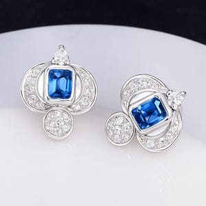 Blue Sapphire & Diamond 14k White Gold Stud Earrings - September Birthstone