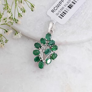 Natural Emerald Leaf Pendant 925 Sterling Silver | Handmade Oval Cut Gemstone Necklace | May Birthstone Jewelry Gift for Her