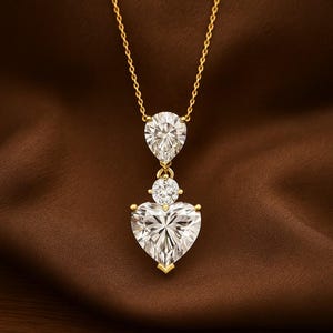 Colgante de corazón con diamantes cultivados en laboratorio: collar de oro de 14 k y plata de ley