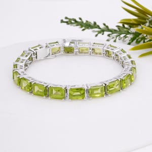 Natural Peridot Bracelet in 925 Sterling Silver | Green Gemstone Tennis Bracelet | August Birthstone Jewelry Gift for Women