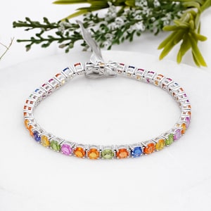 Regenbogen Saphir Tennis Armband | Sterling Silber Schmuck | September Geburtsstein Armband | Handmade Schmuck Geschenk für Frauen