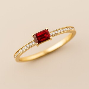 Attractive and Simple Designer Emerald Cut Ruby and Diamond Ring 925 Sterling Silver Jewelry Gold Plated July Birthstone Ring