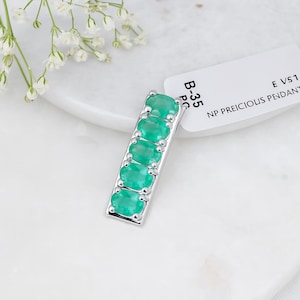Emerald Bar Pendant Necklace: Minimalist Sterling Silver May Birthstone