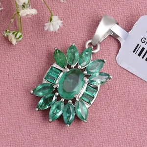 Emerald Cluster Pendant: Handmade Sterling Silver Necklace, May Birthstone