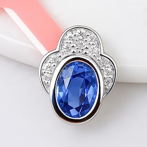 Handmade Blue Sapphire and Diamond Pendant in 14K White Gold | Dainty September Birthstone Jewelry