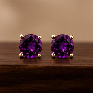 Amethyst Stud Earrings: 14k Gold & Sterling Silver, February Birthstone