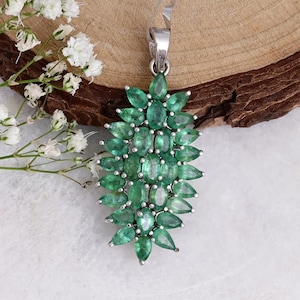 Emerald Cluster Pendant: Handmade Sterling Silver Flower Necklace