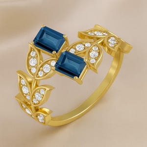 Baguette London Blue Topaz Ring: 14k Gold & Sterling Silver Anniversary Jewelry