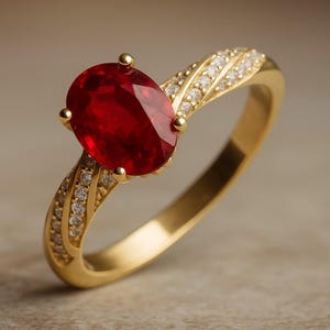 Ruby and Lab Diamond Ring: 14k Gold & Sterling Silver Statement Ring