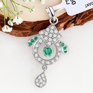 Emerald & Diamond Flower Pendant: Handmade Sterling Silver May Birthstone Necklace