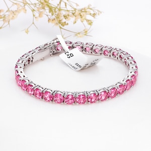 Pink Topaz Tennis Bracelet: 925 Sterling Silver Gemstone Jewelry