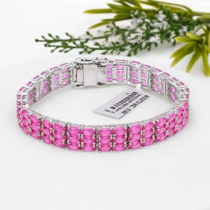 Pink Sapphire Tennis Bracelet: Sterling Silver Double Row, Handmade
