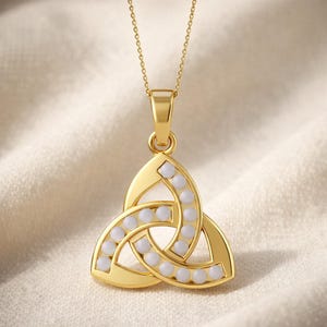 Natural Moonstone Trinity Knot Pendant, Sterling Silver Celtic Necklace, June Birthstone