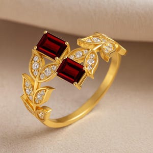 Baguette Garnet and Lab Diamond Ring: 14k Gold & Sterling Silver Anniversary Jewelry