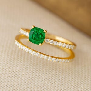 Natürlicher Smaragd und Diamant Ring | 14k Gold und Sterling Silber | Mai Birthstone Verlobung oder Jahrestag Ring Geschenk für Sie