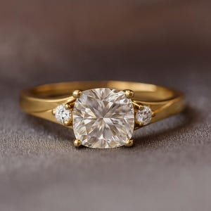 Bague de fiançailles vintage en forme de coussin avec diamants cultivés en laboratoire - Or 14 carats ou argent