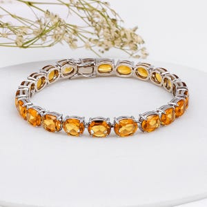 Pulsera de citrino natural en plata de ley 925 / Pulsera de tenis con piedra preciosa amarilla de corte cuadrado / Joyería con piedra natal de noviembre / Regalo para mujer