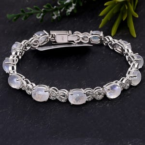 Rainbow Moonstone Bracelet: Sterling Silver Infinity Design, June Birthstone