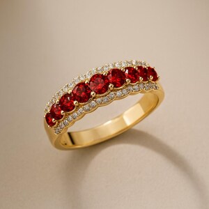Ruby and Lab Diamond Ring: 14k Gold & Sterling Silver Anniversary Band