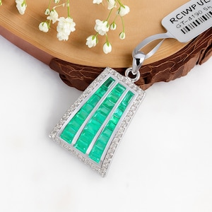 Emerald and Diamond Sterling Silver Pendant: Handmade Gemstone Necklace