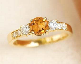 Citrine and Lab Diamond Ring: 14k Gold & Sterling Silver November Birthstone