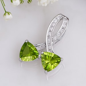 Natural Peridot and Diamond Pendant Sterling Silver | Green Gemstone August Birthstone Necklace | Gift for Her