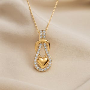 Colgante de corazón con diamantes cultivados en laboratorio: collar de oro de 14 k y plata de ley