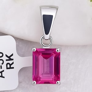 Natural Pink Topaz Pendant 925 Sterling Silver | Emerald Cut Pink Gemstone Necklace | October Birthstone Jewelry Gift