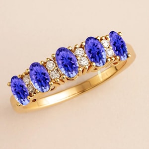 Tanzanite and Lab Diamond Ring: 14k Gold or Sterling Silver Multi-Stone