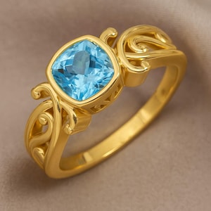 Vintage Aquamarine Ring | 14K Gold or Sterling Silver | March Birthstone Jewelry | Unique Engagement & Gift Ring