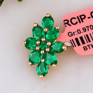 Real Emerald Pendant in 14k Yellow Gold – Natural Gemstone Leaf Necklace