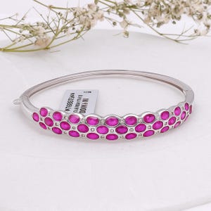 Ruby & Diamond Bangle: 925 Sterling Silver Red Gemstone Bracelet