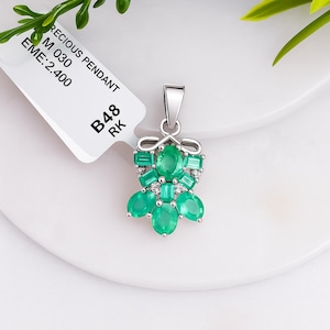 Emerald & Diamond Cluster Pendant: Handmade Sterling Silver May Birthstone