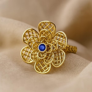 Tanzanite Gemstone Ring: Floral 14k Gold or Sterling Silver