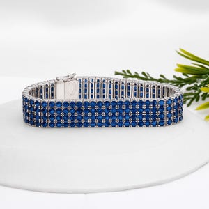 Blue Sapphire Sterling Silver Cuff Bracelet: Luxury Gemstone Jewelry