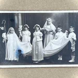 Ancienne photo de mariage pour enfants, début des années 1900, concours de beauté mariage petit poucet, une trouvaille rare et unique