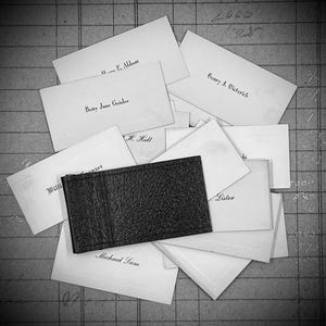 Cartes de visite vintage, groupe de 18 cartes avec portefeuille, cartes d'échange de noms professionnelles originales, lycée, collège