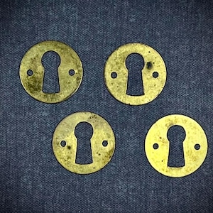 Vintage Brass Escutcheons, Keyhole, Group Of 4, Furniture and Home Restoration, Decorative, Craft and Jewelry Supply