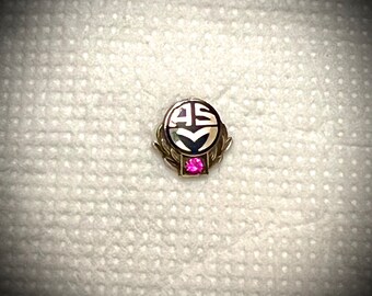 Rare Vintage ASM Service Award Pin, Pinback With Ruby 1/10 10K GF Lapel Pin