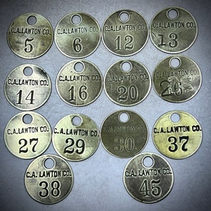 Vintage C.A.Lawton Company Round Brass Tag - Tool Check Tag, ID Tag, Your Choice