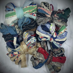 When She Wore A Ribbon - Grouping of 5+ Yards, Original Vintage Primitive Rag Ribbon, Retro, Natural Aged