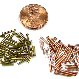 Piccoli 3/64" Solid Micro Mini Elementi di Fissaggio / Rivetti, Rame o Ottone, 50 o 100, A Scelta, Forniture per Gioielli e Artigianato