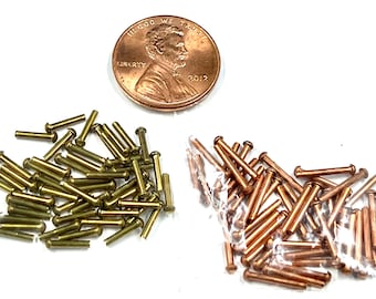 50 Tiny 3/64” Solid Micro Mini Fasteners - Micro Rivets, Copper or Brass, Your Choice, Jewelry and Craft Supply