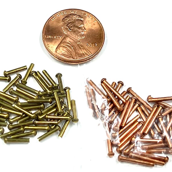 50 Tiny 3/64” Solid Micro Mini Fasteners - Micro Rivets, Copper or Brass, Your Choice, Jewelry and Craft Supply